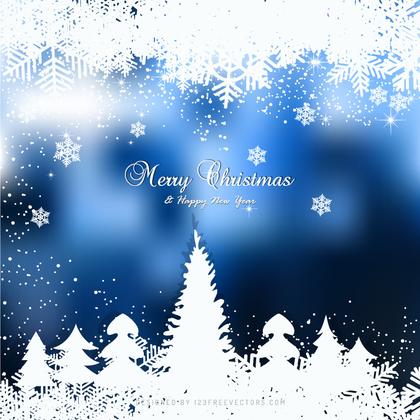 Dark Blue Christmas Winter Snow Background with Trees