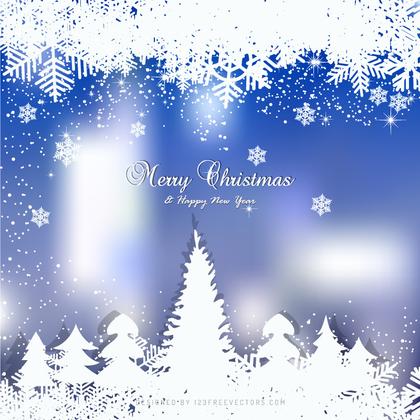 Winter Blue Background with snowflakes and Christmas Trees