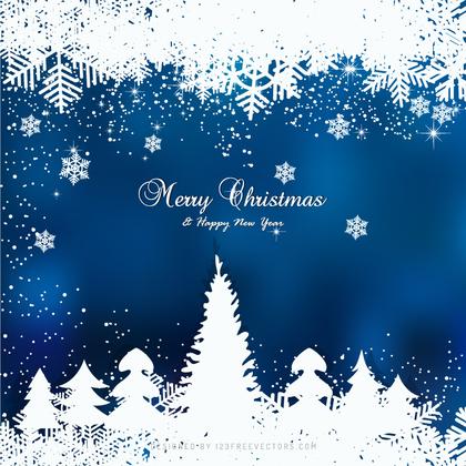 Winter Blue Background with snowflakes and Christmas Trees