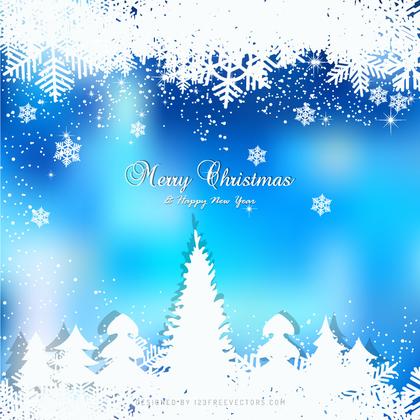Winter Blue Background with snowflakes and Christmas Trees