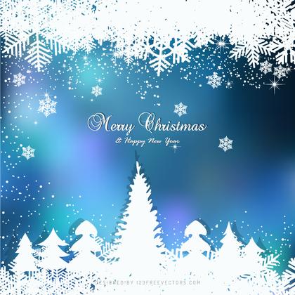 Winter Blue Background with snowflakes and Christmas Trees