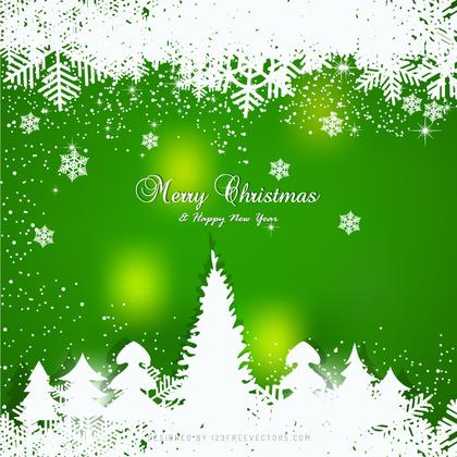 Green Christmas Winter Background with Snow and Trees