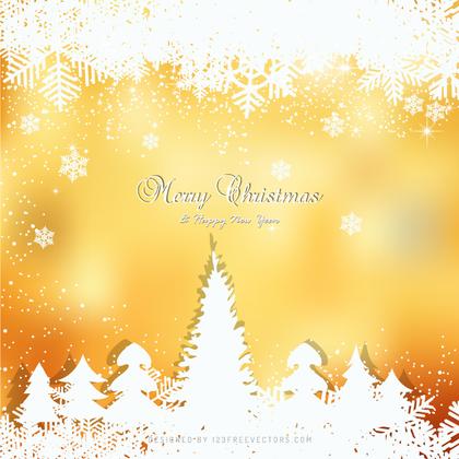 Orange Christmas Winter Snow Background with Trees