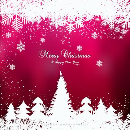 Ruby Pink Christmas Winter Background with Snow and Trees