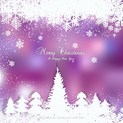 Purple Christmas Winter Snow Background with Trees