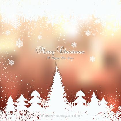 Red Beige Christmas Winter Snow Background with Trees