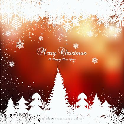 Dark Red Christmas Winter Background with Snow and Trees