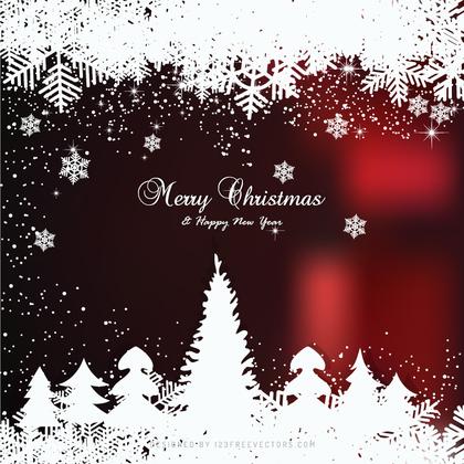 Red Black Christmas Winter Background with Snow and Trees