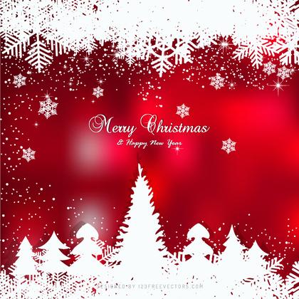 Red Christmas Winter Snow Background with Trees