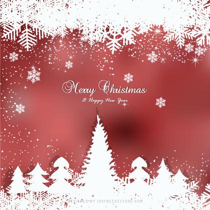 Red Christmas Winter Snow Background with Trees