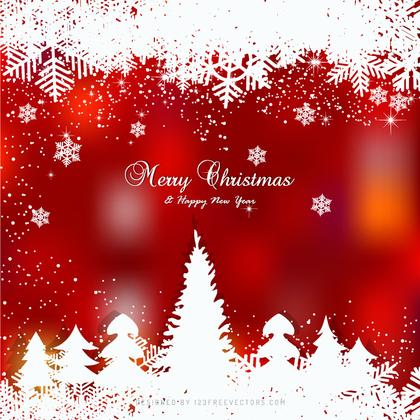 Red Christmas Winter Snow Background with Trees