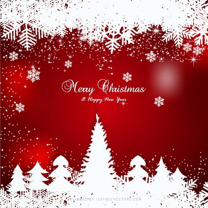 Red Christmas Winter Snow Background with Trees