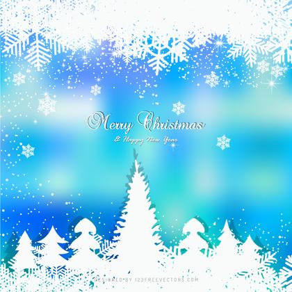 Turquoise Blue Christmas Winter Background with Snow and Trees