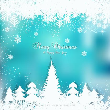 Winter Turquoise Background with snowflakes and Christmas Trees