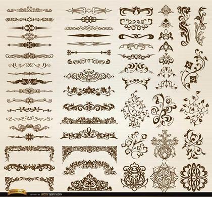 Free Vector Pack – 60 Floral Swirls Ornaments and Dividers