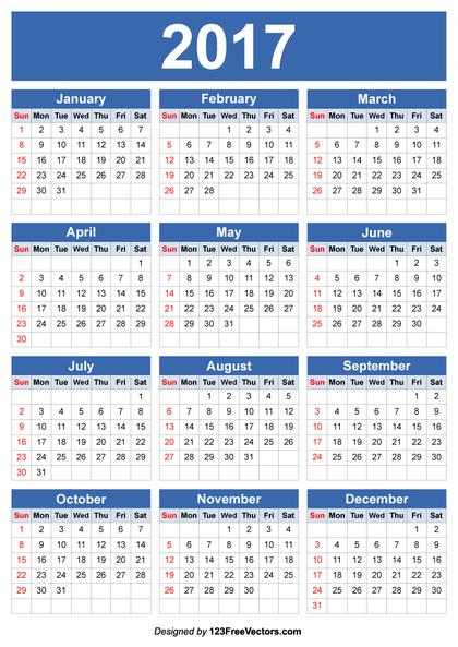 2017 Calendar Vector Editable