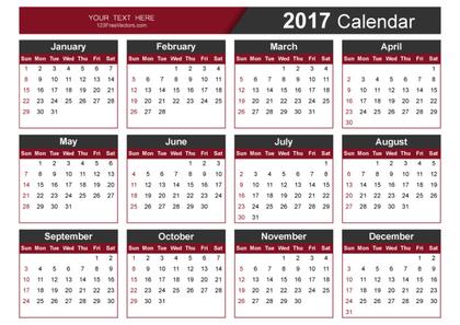 Editable 2017 Vector Calendar
