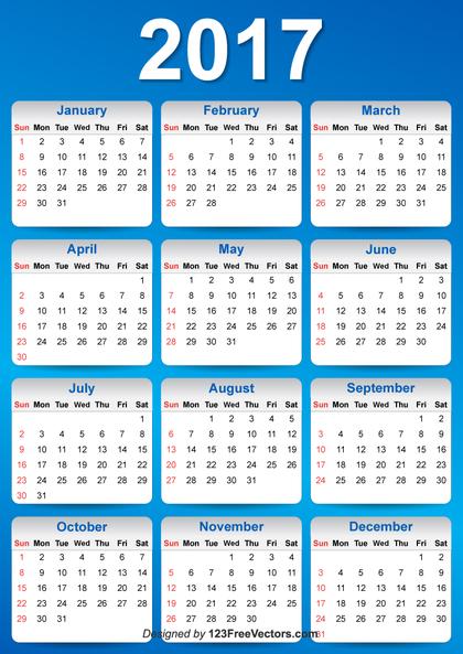 Vector Blue 2017 Calendar Design