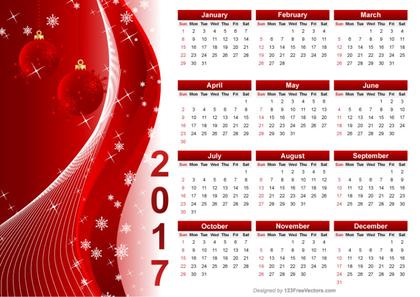 Red Christmas Calendar 2017 Vector