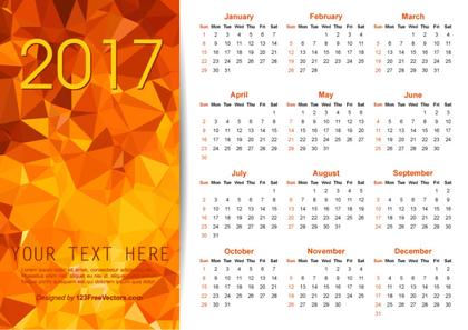 Vector Orange Polygon 2017 Calendar