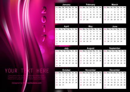 Vector Abstract Pink Calendar 2017