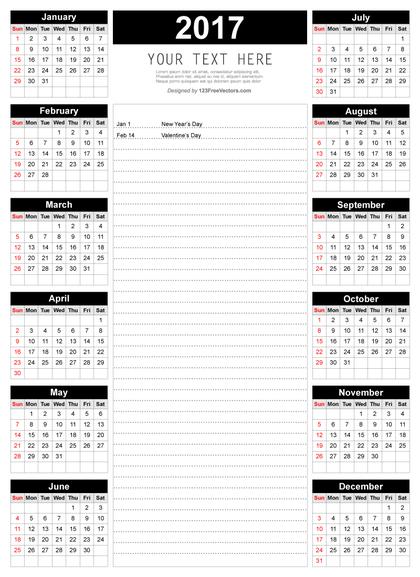 Printable 2017 Calendar Template with Notes