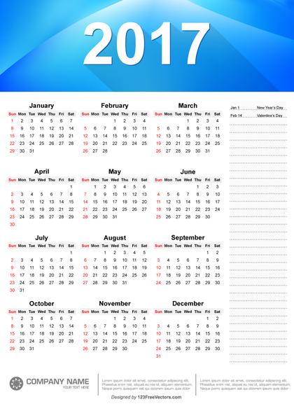 Yearly 2017 Calendar Template
