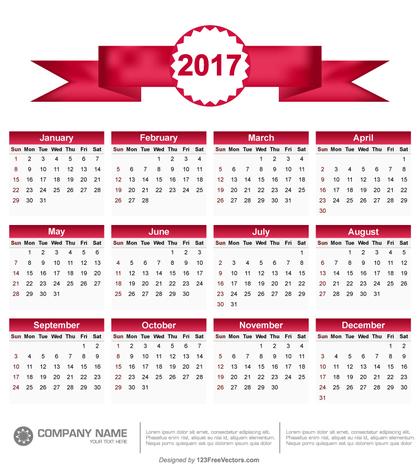 Printable 2017 Calendar Vector