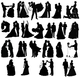 Newly Married Couple Silhouettes Free Vector