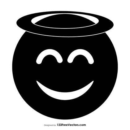 Black Smiling Face with Halo Emoji Icons Vector
