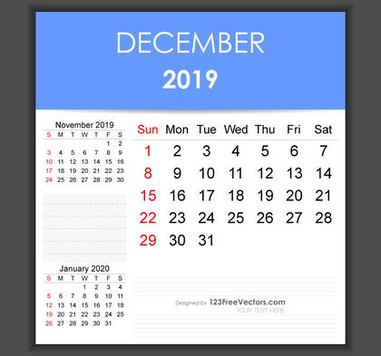 Editable December 2019 Calendar Template