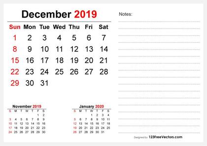 2019 December Desk Calendar Design