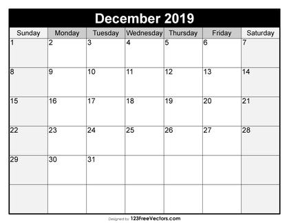 Blank December Calendar 2019