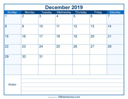 Blank Printable December Calendar 2019