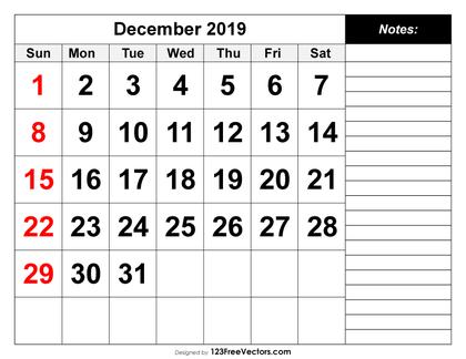 December 2019 Printable Calendar