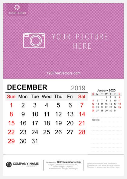 Wall Calendar December 2019
