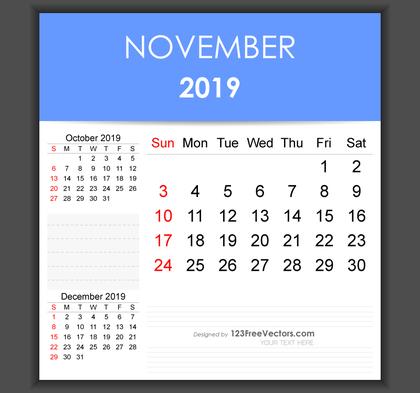 Editable November 2019 Calendar Template