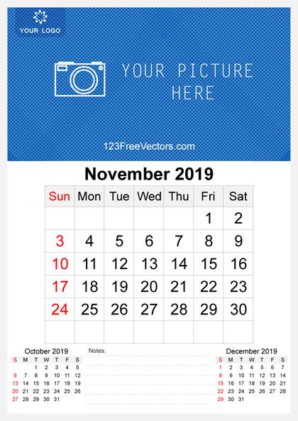 2019 November Wall Calendar Template Free