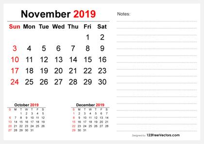 2019 November Desk Calendar Design