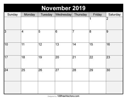Blank November Calendar 2019