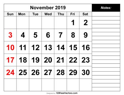 November 2019 Printable Calendar
