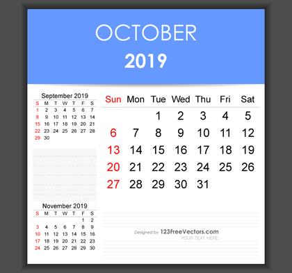 Editable October 2019 Calendar Template
