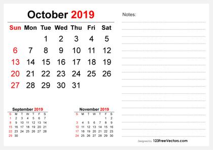 2019 October Desk Calendar Design