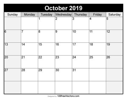 Blank October Calendar 2019