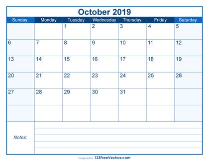 Blank Printable October Calendar 2019
