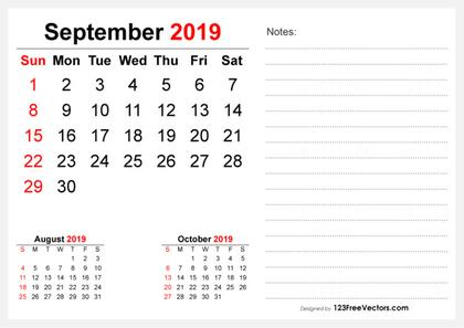 2019 September Desk Calendar Design