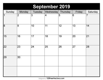 Blank September Calendar 2019