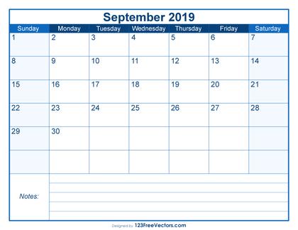 Blank Printable September Calendar 2019
