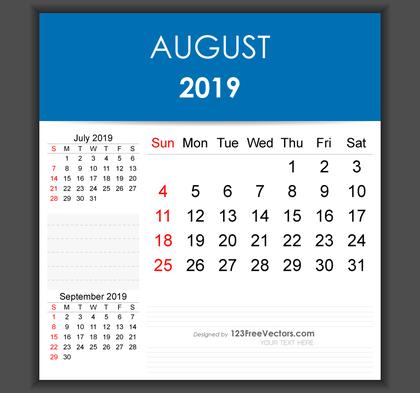 Editable August 2019 Calendar Template