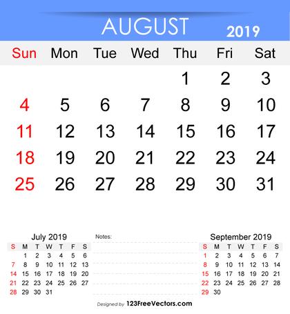 Free Printable August 2019 Calendar